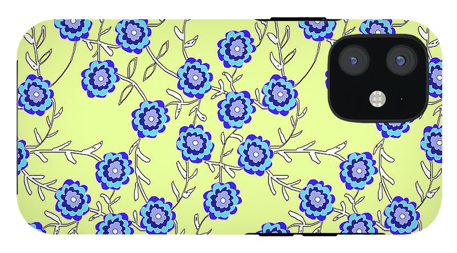 Blue Flowers On Yellow - Phone Case