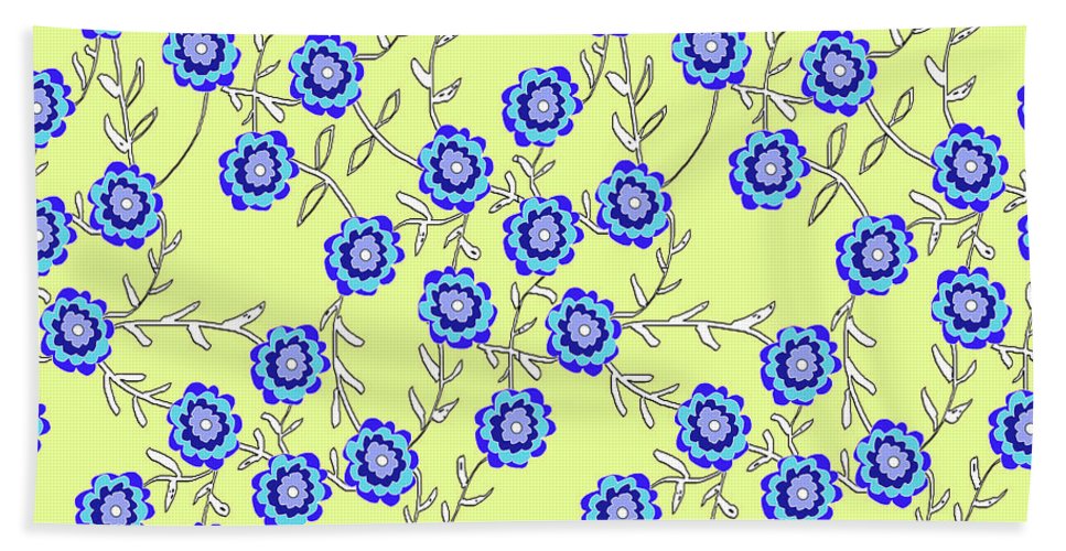 Blue Flowers On Yellow - Bath Towel