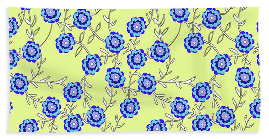 Blue Flowers On Yellow - Bath Towel