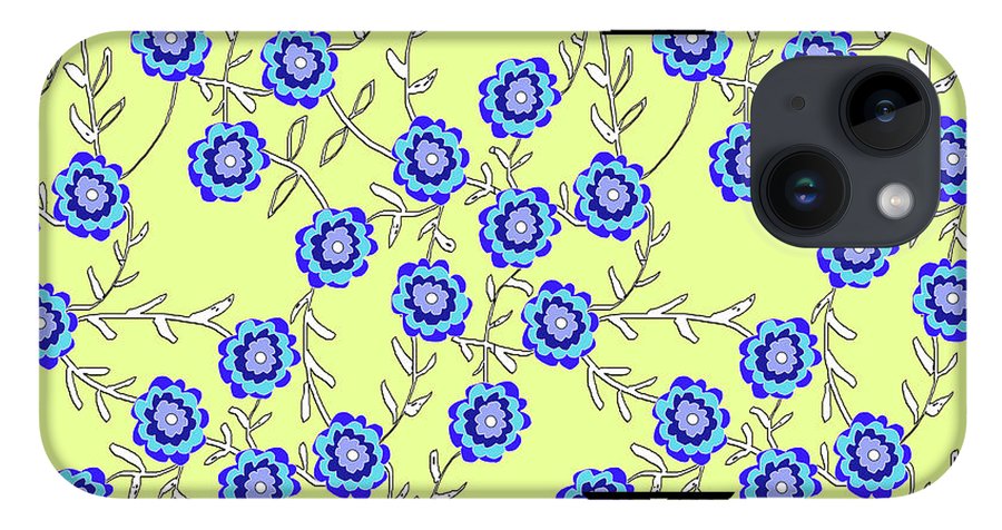 Blue Flowers On Yellow - Phone Case