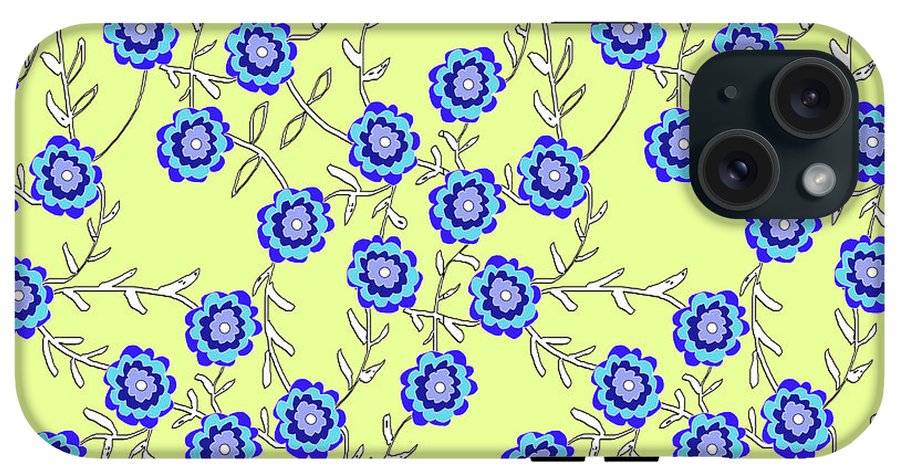 Blue Flowers On Yellow - Phone Case