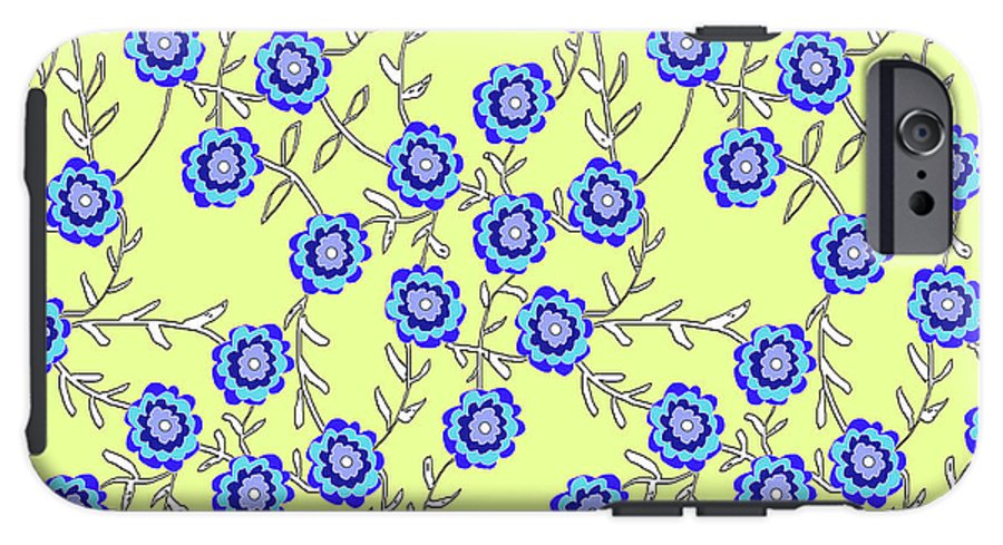 Blue Flowers On Yellow - Phone Case