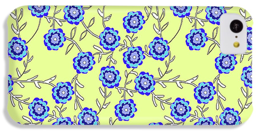 Blue Flowers On Yellow - Phone Case