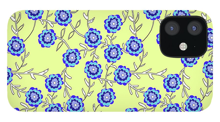 Blue Flowers On Yellow - Phone Case