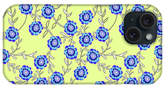 Blue Flowers On Yellow - Phone Case