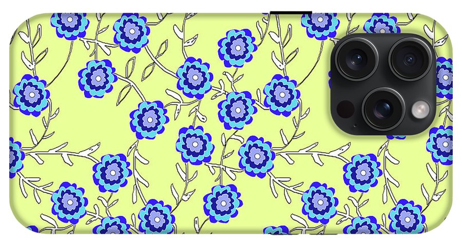 Blue Flowers On Yellow - Phone Case