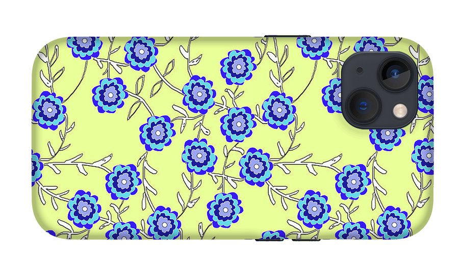 Blue Flowers On Yellow - Phone Case