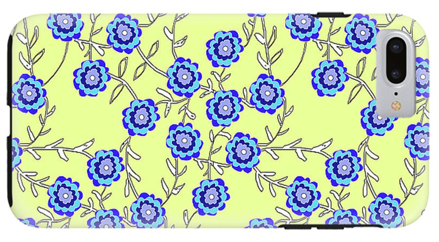 Blue Flowers On Yellow - Phone Case
