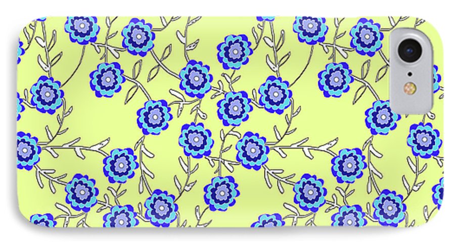 Blue Flowers On Yellow - Phone Case