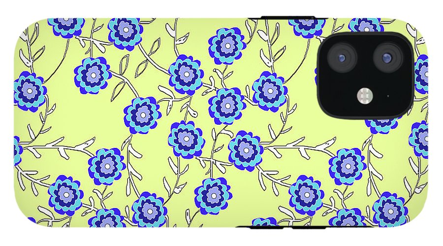Blue Flowers On Yellow - Phone Case