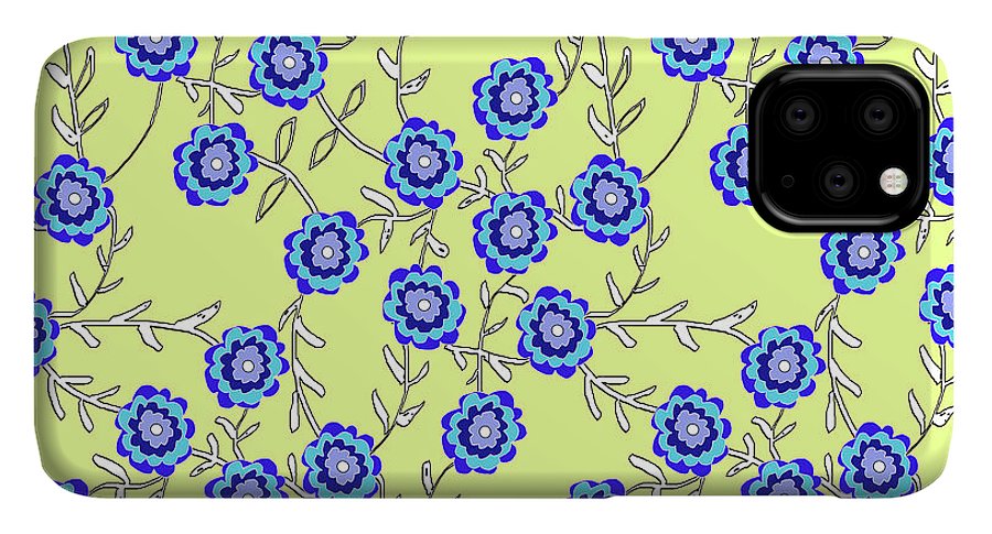 Blue Flowers On Yellow - Phone Case