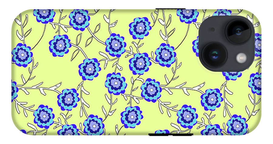 Blue Flowers On Yellow - Phone Case