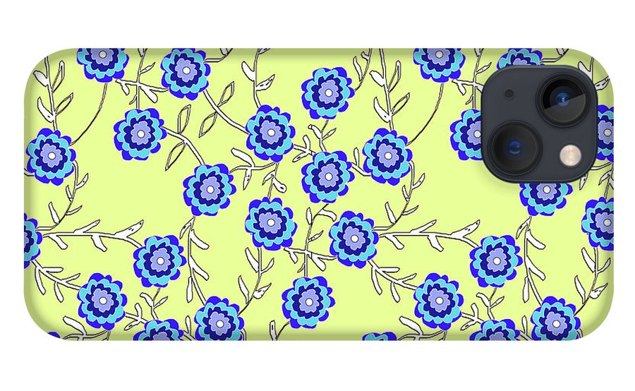 Blue Flowers On Yellow - Phone Case
