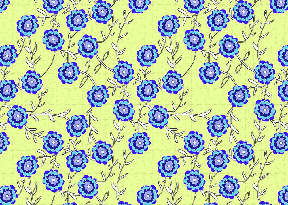 Blue Flowers On Yellow - Puzzle