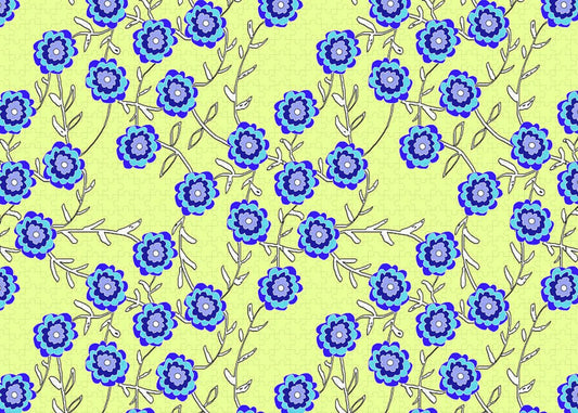 Blue Flowers On Yellow - Puzzle