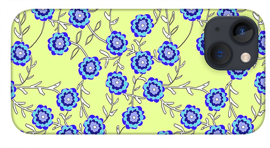 Blue Flowers On Yellow - Phone Case
