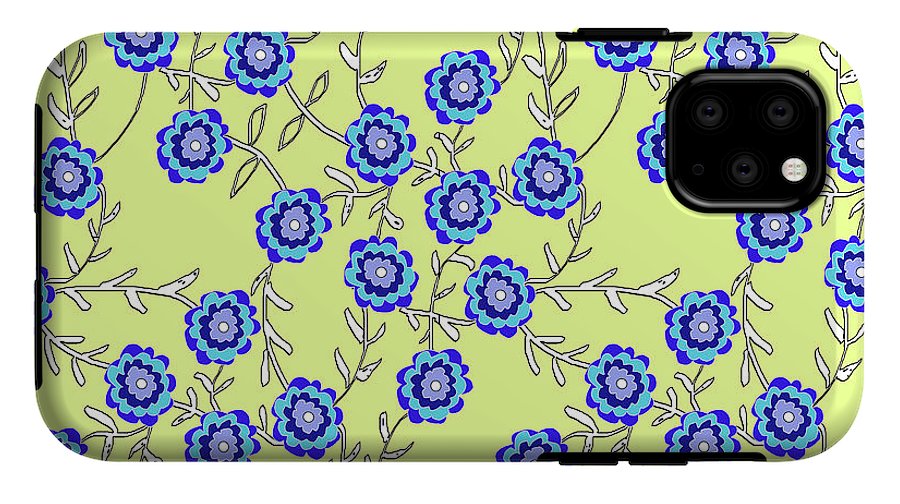 Blue Flowers On Yellow - Phone Case