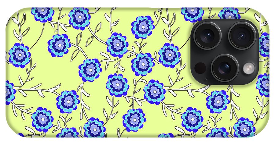 Blue Flowers On Yellow - Phone Case