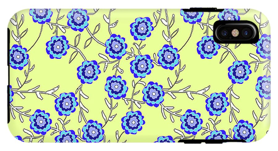 Blue Flowers On Yellow - Phone Case