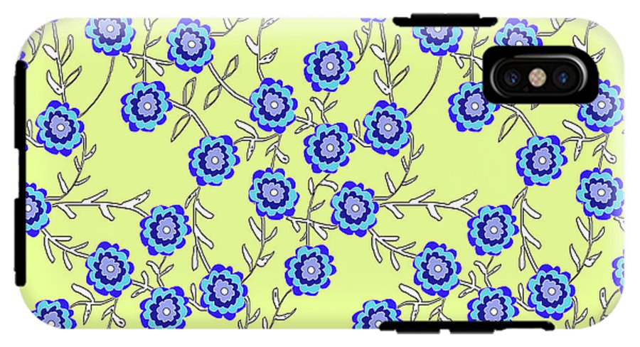 Blue Flowers On Yellow - Phone Case