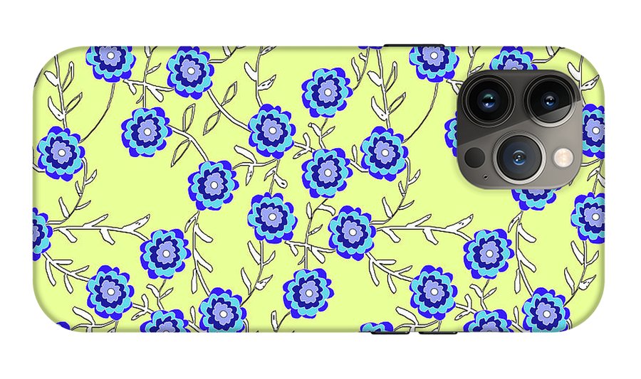 Blue Flowers On Yellow - Phone Case
