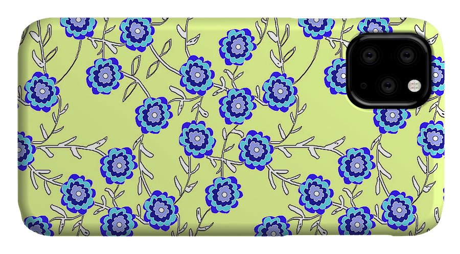 Blue Flowers On Yellow - Phone Case