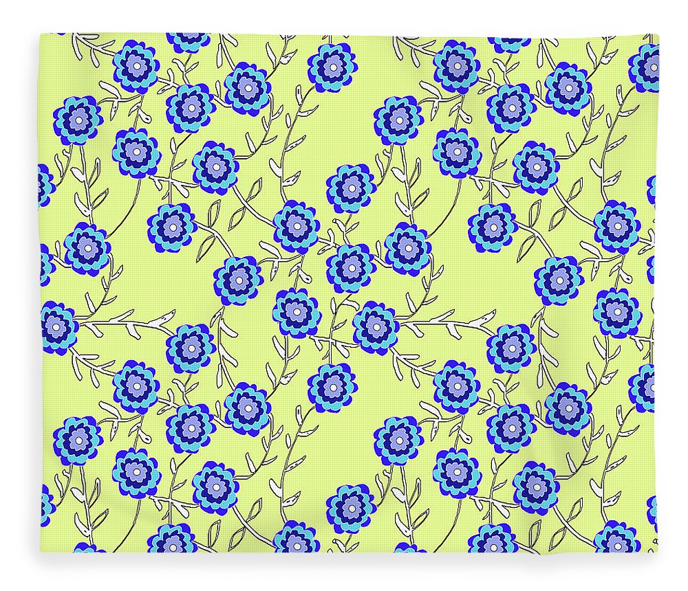 Blue Flowers On Yellow - Blanket