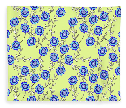 Blue Flowers On Yellow - Blanket