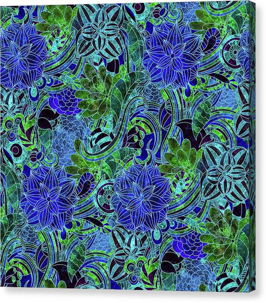 Blue Green Flower Pattern - Canvas Print