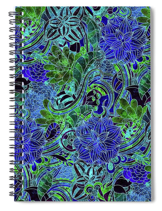 Blue Green Flower Pattern - Spiral Notebook
