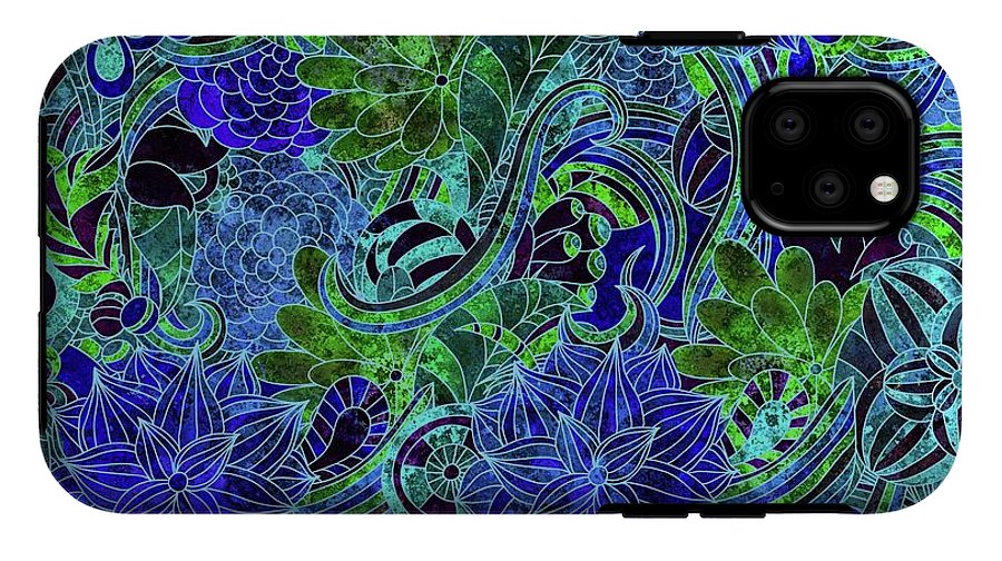 Blue Green Flower Pattern - Phone Case