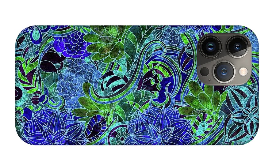 Blue Green Flower Pattern - Phone Case