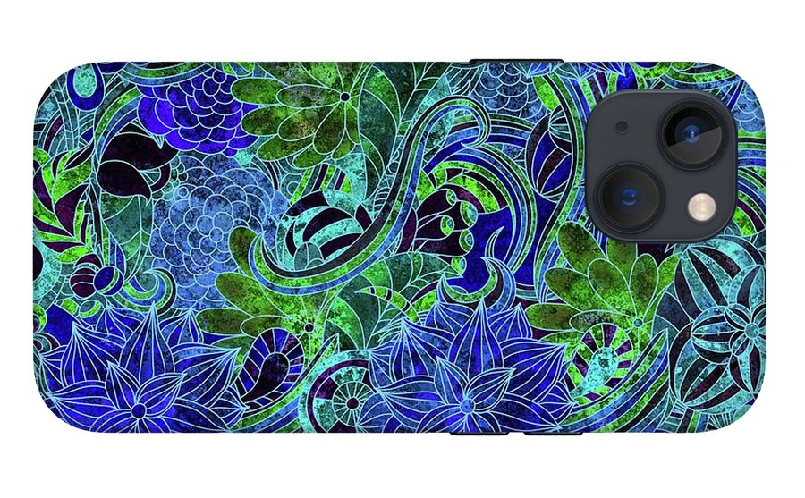 Blue Green Flower Pattern - Phone Case