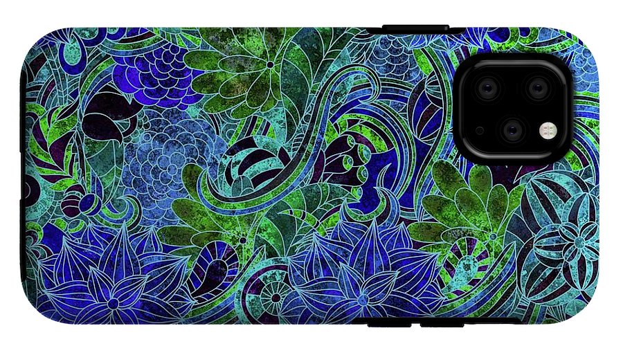 Blue Green Flower Pattern - Phone Case