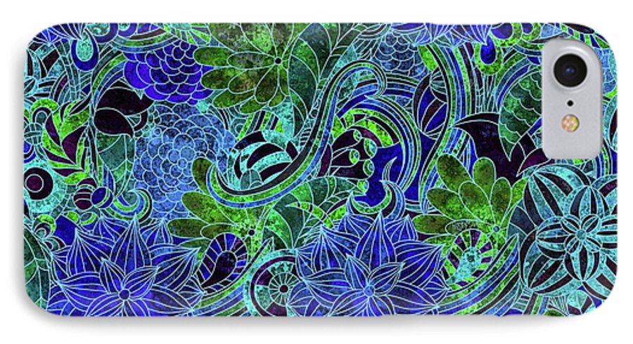 Blue Green Flower Pattern - Phone Case