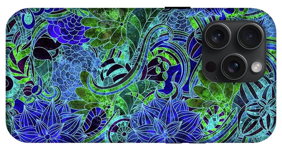 Blue Green Flower Pattern - Phone Case