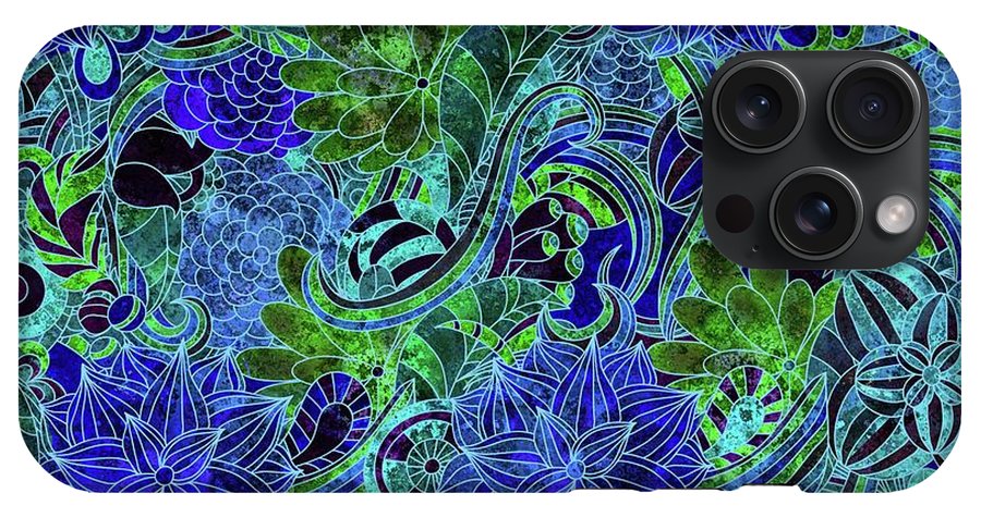 Blue Green Flower Pattern - Phone Case
