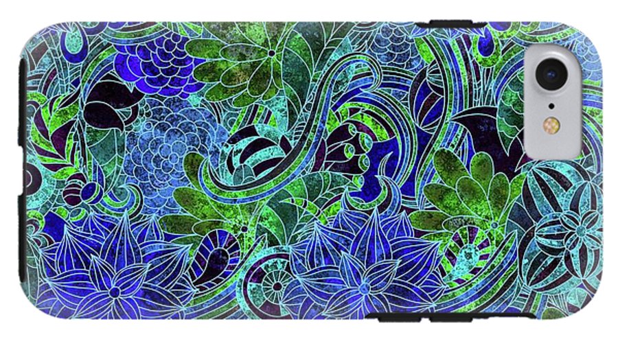 Blue Green Flower Pattern - Phone Case