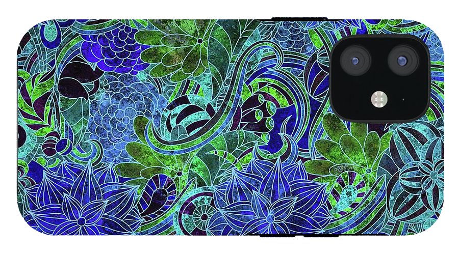 Blue Green Flower Pattern - Phone Case