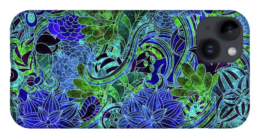 Blue Green Flower Pattern - Phone Case