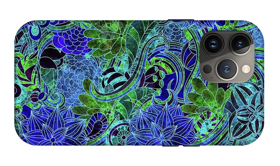 Blue Green Flower Pattern - Phone Case