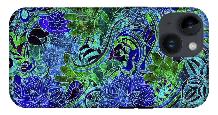Blue Green Flower Pattern - Phone Case