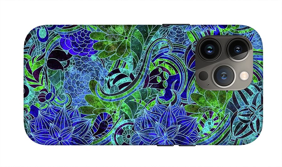 Blue Green Flower Pattern - Phone Case