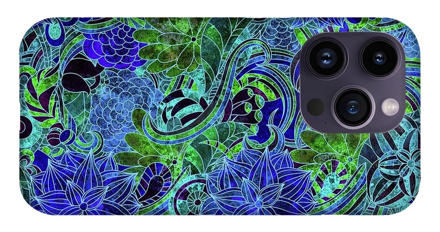 Blue Green Flower Pattern - Phone Case