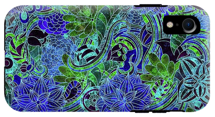 Blue Green Flower Pattern - Phone Case