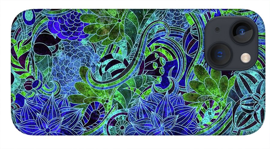 Blue Green Flower Pattern - Phone Case