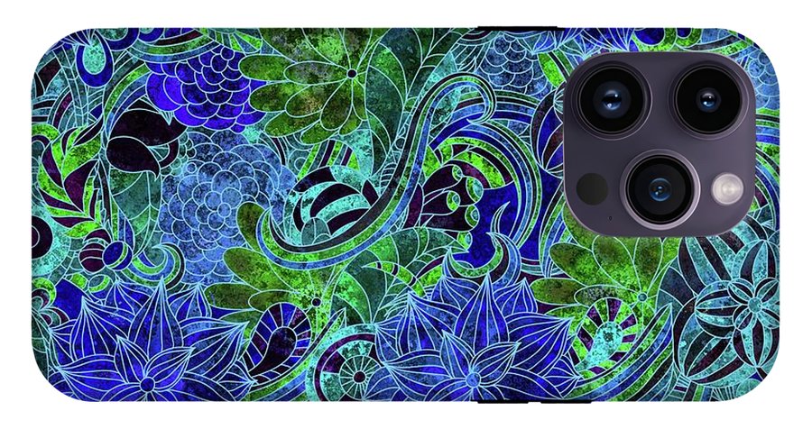 Blue Green Flower Pattern - Phone Case
