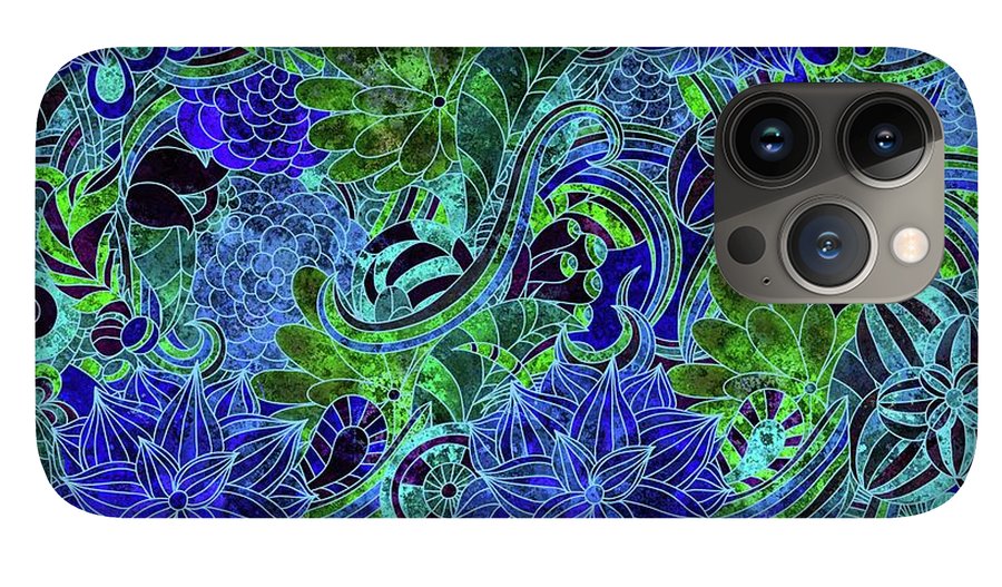 Blue Green Flower Pattern - Phone Case