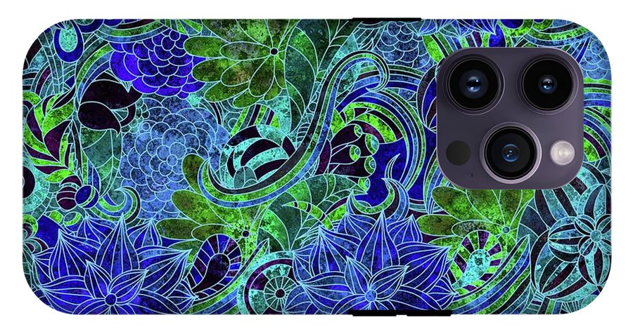 Blue Green Flower Pattern - Phone Case