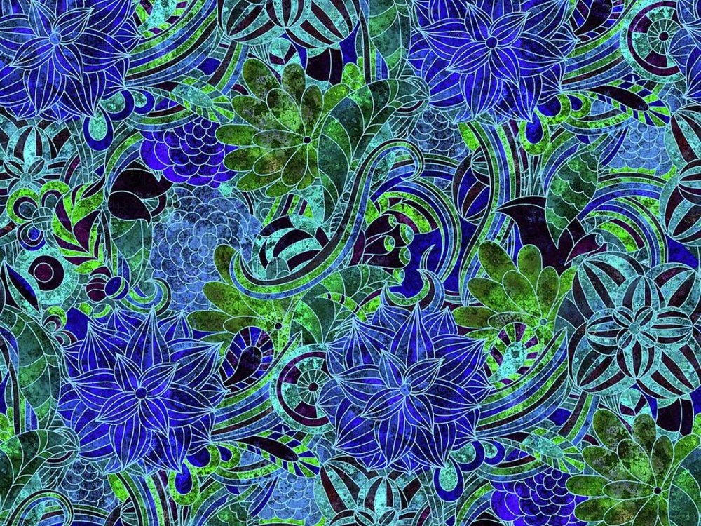 Blue Green Flower Pattern - Puzzle